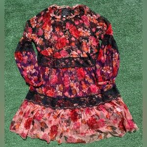 Johnny Was Jade Natasha Floral Flowy Sheer Silk 2 Piece Dress Women’s Size Small